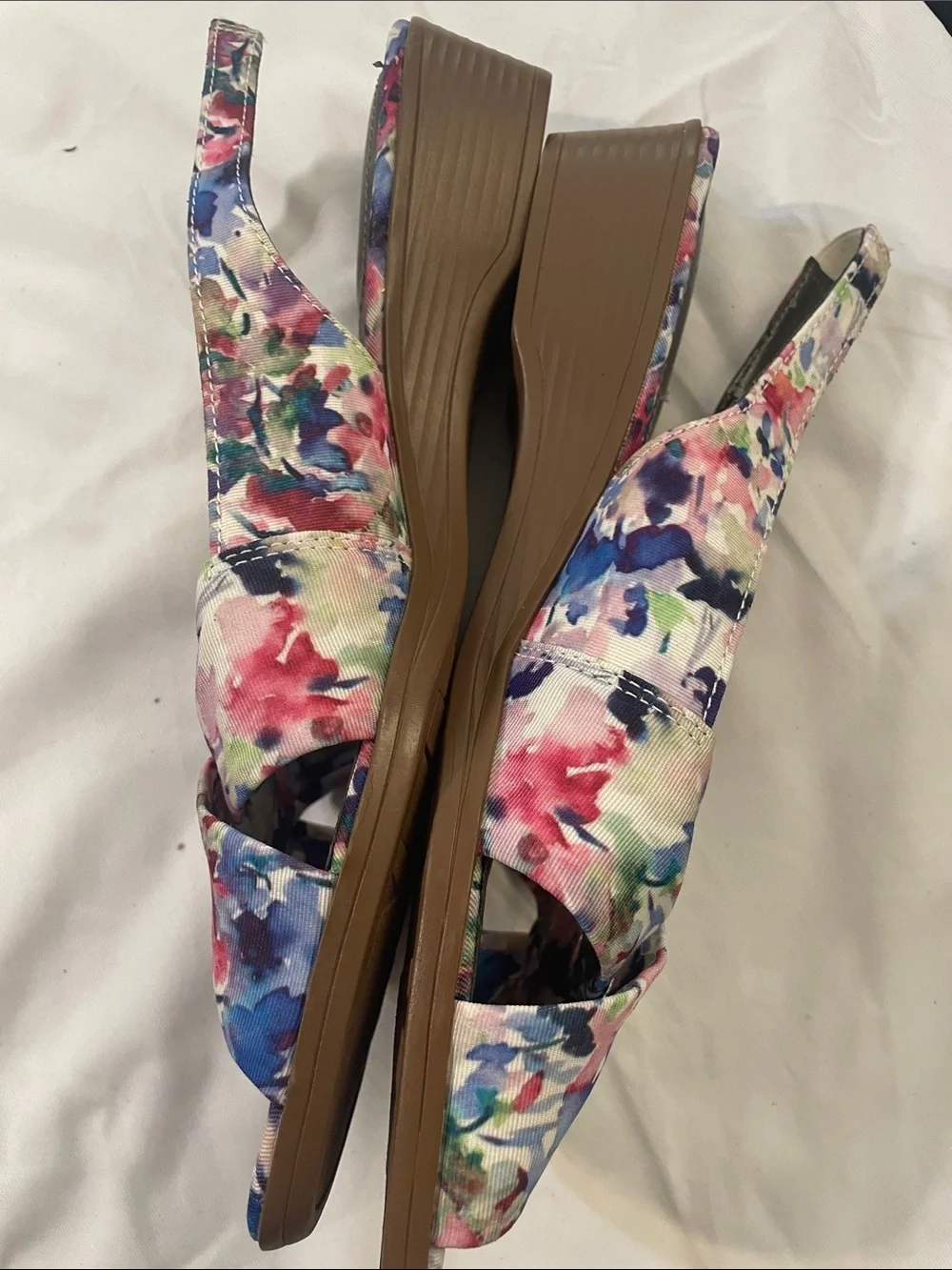 Life Stride Multicolor Floral Knot Slingback Wedge Sandals